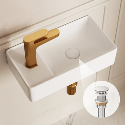 DeerValley Ceramic Wall Hung Basin with Pop-Up Drain 45.5x25x11cm, Slim Thin Edge Design White