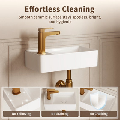 DeerValley Ceramic Wall Hung Basin with Pop-Up Drain 45.5x25x11cm, Slim Thin Edge Design White