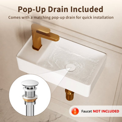 DeerValley Ceramic Wall Hung Basin with Pop-Up Drain 45.5x25x11cm, Slim Thin Edge Design White