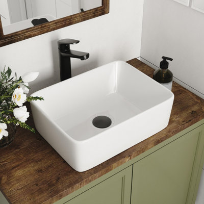 DeerValley Countertop Bathroom Sink,  Modern White Rectangle Wash Basin for Bathroom Cloakroom, 40.5 x 30.5 x 13cm