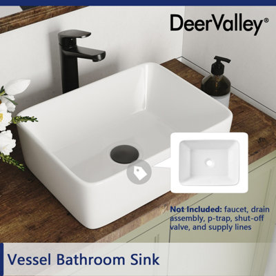 DeerValley Countertop Bathroom Sink,  Modern White Rectangle Wash Basin for Bathroom Cloakroom, 40.5 x 30.5 x 13cm