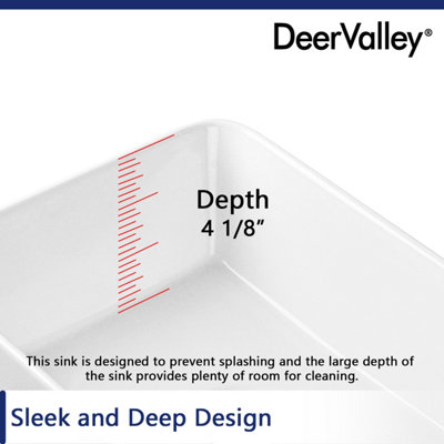 DeerValley Countertop Bathroom Sink,  Modern White Rectangle Wash Basin for Bathroom Cloakroom, 40.5 x 30.5 x 13cm