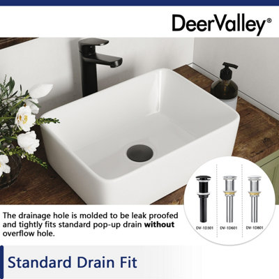 DeerValley Countertop Bathroom Sink,  Modern White Rectangle Wash Basin for Bathroom Cloakroom, 40.5 x 30.5 x 13cm
