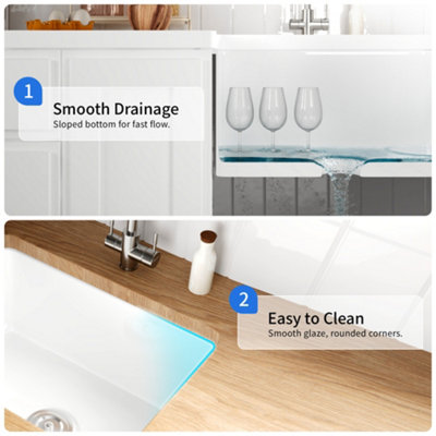 DeerValley Kitchen Sink Ceramic White, 61 x 47cm Undermount Sink with ...