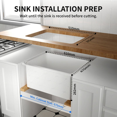 DeerValley Kitchen Sink Ceramic White, 61 x 47cm Undermount Sink with ...