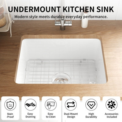 DeerValley Kitchen Sink Ceramic White, 61 x 47cm Undermount Sink with ...