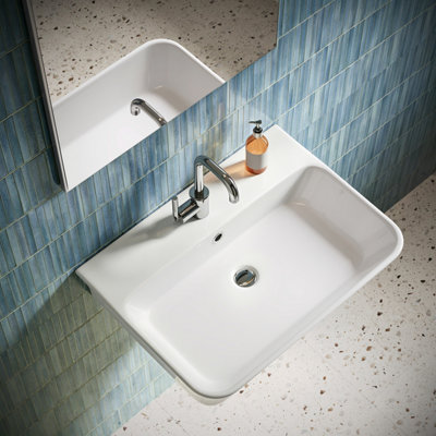 DeerValley Wall Mounted Ceramic Bathroom Sink Basin with Overflow and Drain White 555 x 410mm