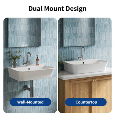 DeerValley Wall Mounted Ceramic Bathroom Sink Basin with Overflow and Drain White 555 x 410mm