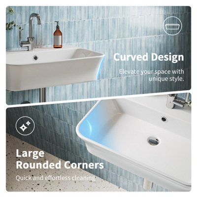 DeerValley Wall Mounted Ceramic Bathroom Sink Basin with Overflow and Drain White 555 x 410mm