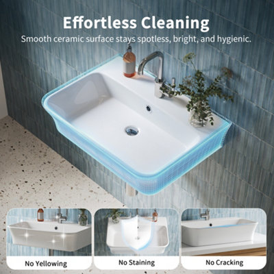 DeerValley Wall Mounted Ceramic Bathroom Sink Basin with Overflow and Drain White 555 x 410mm