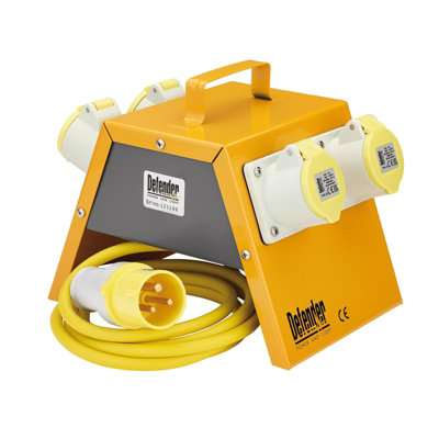 Defender 110V 16A 4 Way Steel Site Power Box, IP44, 3m Cable