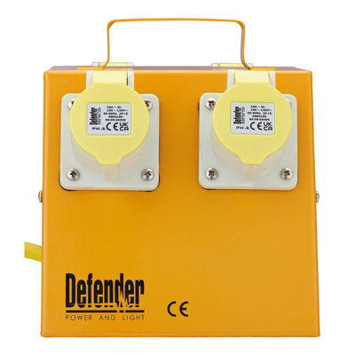 Defender 110V 16A 4 Way Steel Site Power Box, IP44, 3m Cable