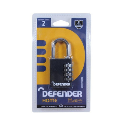 Defender Die Cast Combination Padlock Black (40mm)