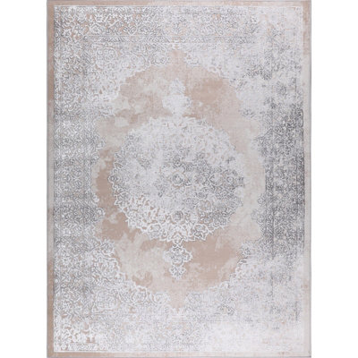 DEFNE Vintage Traditional Oriental Boho Beige/White Area Rug 160 x 220 cm