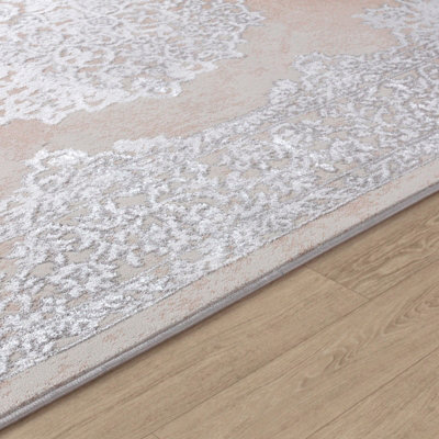 DEFNE Vintage Traditional Oriental Boho Beige/White Area Rug 160 x 220 cm