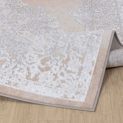 DEFNE Vintage Traditional Oriental Boho Beige/White Area Rug 160 x 220 cm