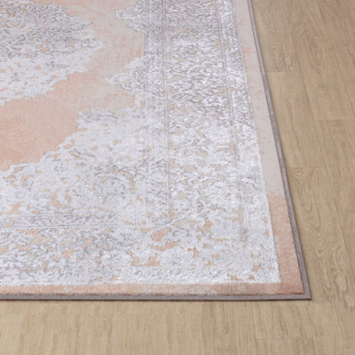 DEFNE Vintage Traditional Oriental Boho Beige/White Area Rug 160 x 220 cm