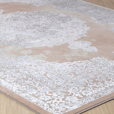 DEFNE Vintage Traditional Oriental Boho Beige/White Area Rug 160 x 220 cm