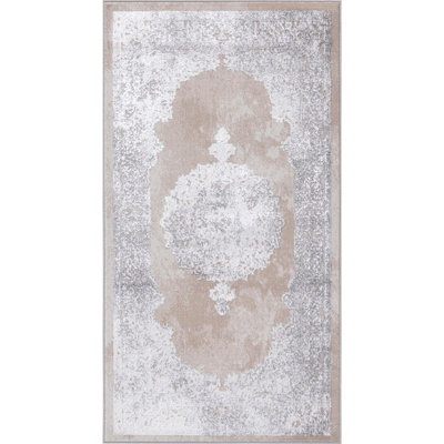 DEFNE Vintage Traditional Oriental Boho Beige/White Area Rug 80 x 150 cm