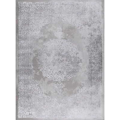 DEFNE Vintage Traditional Oriental Boho White/Grey Area Rug 160 x 220 cm
