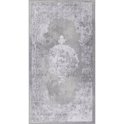 DEFNE Vintage Traditional Oriental Boho White/Grey Area Rug 80 x 150 cm