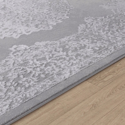 DEFNE Vintage Traditional Oriental Boho White/Grey Area Rug 80 x 150 cm