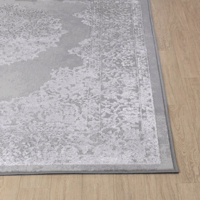 DEFNE Vintage Traditional Oriental Boho White/Grey Area Rug 80 x 150 cm