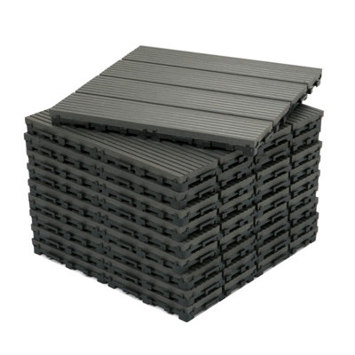 Dekco Pack of 10 Black Composite Interlocking Tiles 30cm x 30cm