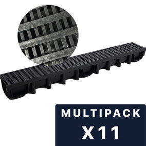DekDrain Eezee with PVC Grating B125 Grid Black (1000x131x98mm) Pack of 11