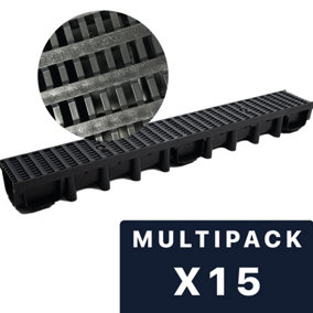 DekDrain Eezee with PVC Grating B125 Grid Black (1000x131x98mm) Pack of 15