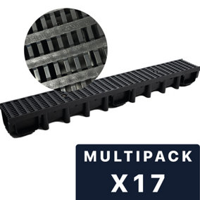 DekDrain Eezee with PVC Grating B125 Grid Black (1000x131x98mm) Pack of 17