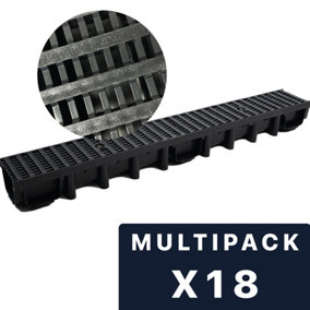 DekDrain Eezee with PVC Grating B125 Grid Black (1000x131x98mm) Pack of 18