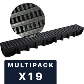 DekDrain Eezee with PVC Grating B125 Grid Black (1000x131x98mm) Pack of 19