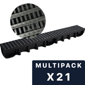 DekDrain Eezee with PVC Grating B125 Grid Black (1000x131x98mm) Pack of 21
