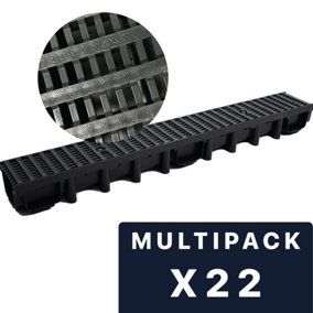 DekDrain Eezee with PVC Grating B125 Grid Black (1000x131x98mm) Pack of 22