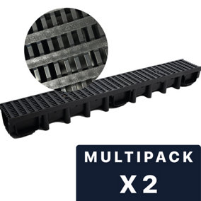 DekDrain Eezee with PVC Grating B125 Grid Black (1000x131x98mm) Pack of 2