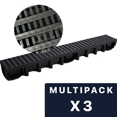 DekDrain Eezee with PVC Grating B125 Grid Black (1000x131x98mm) Pack of 3