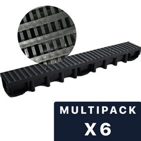 DekDrain Eezee with PVC Grating B125 Grid Black (1000x131x98mm) Pack of 6