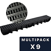 DekDrain Eezee with PVC Grating B125 Grid Black (1000x131x98mm) Pack of 9