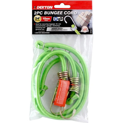 Dekton 10mm Elastic Stretch Bungee Cords Hooks Cables Tie Down Rope 2pc 24"