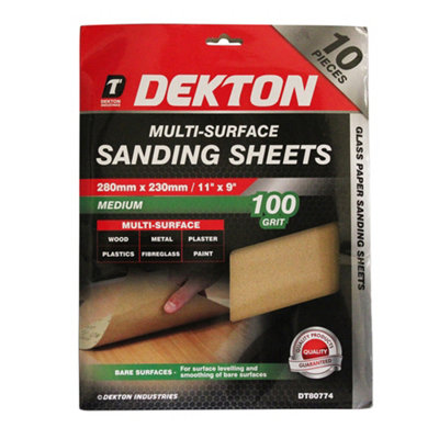 Dekton 10pc 100 Grit  Multi-Surface Sanding Sheets 280m X 230mm