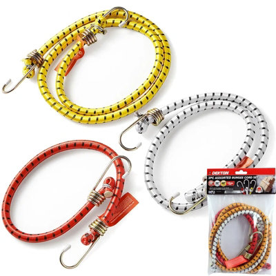 Dekton 12mm Elastic Stretch Bungee Cords Hooks Cables Tie Down Set 24" 36" 48"