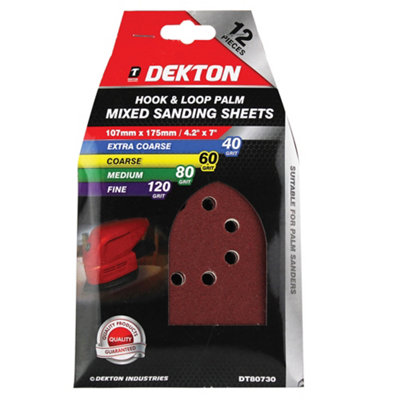 Dekton 12pc 107mm X 175mm   Hook And Loop Palm Mixed Grit Sanding Sheets