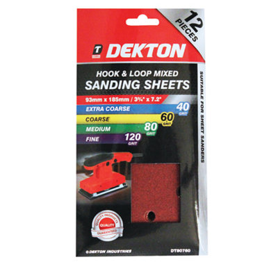 Dekton 12pc Hook And Loop Mixed Sanding Sheet 93mm X 185mm
