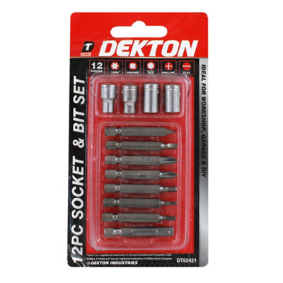 Dekton 12pc Screwdriver Bits And Sockets DIY at B&Q