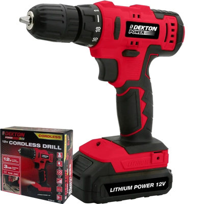 Dekton 12V Electric Cordless Hammer Drill Keyless Chuck LiIon Battery