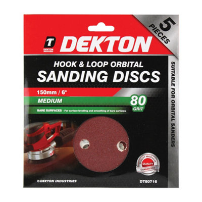 Dekton 20pc 150mm Hook And Loop Orbital 80 grit Medium Sanding Disc
