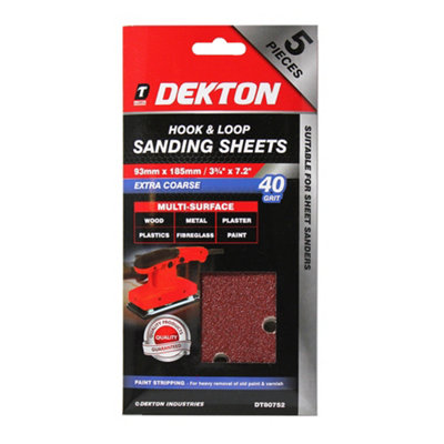 Dekton 20pc 40 Grit Hook And Loop Sanding Sheets 93mm X 185mm