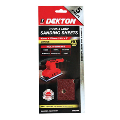 Dekton 20pc 60 Grit Hook And Loop Sanding Sheets 93mmx