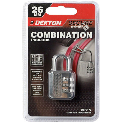 Dekton 3 Digit Combination Security Padlock Safe Luggage School Gym Locker Lock